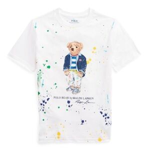 Ralph Lauren White and Blue Bear Print Tee